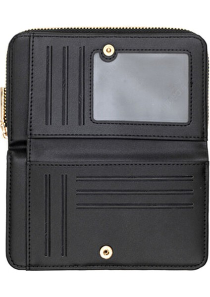 Kadın Cüzdan Şık Tasarım Kartlık Bölmeli Fermuarlı Model Siyah