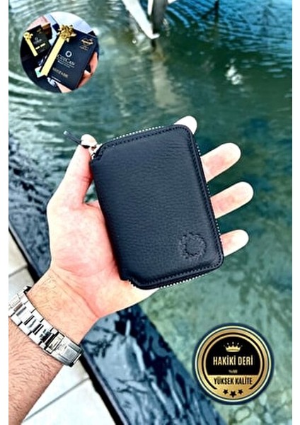 Mini Petty Deri Cüzdan Kartlık Bölmeli Fermuarlı Güvenli Kullanım