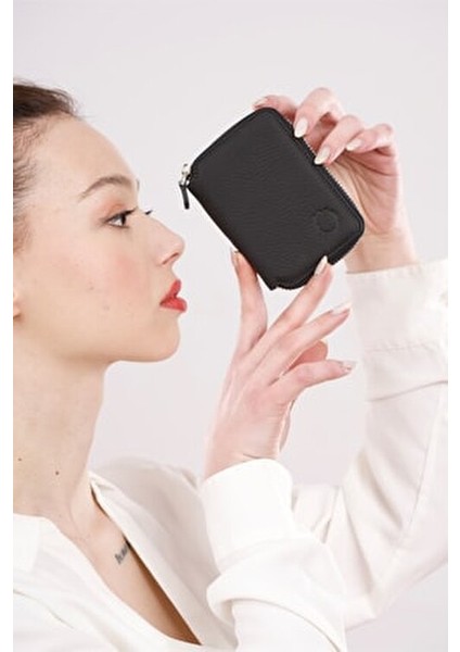 Mini Petty Deri Cüzdan Kartlık Bölmeli Fermuarlı Güvenli Kullanım