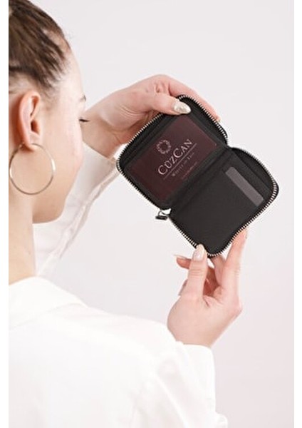 Mini Petty Deri Cüzdan Kartlık Bölmeli Fermuarlı Güvenli Kullanım