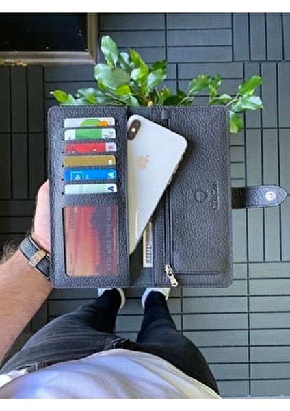 Creen Unisex Hakiki Deri Telefon Cüzdanı 8 Kart Bölmeli Şık Tasarım