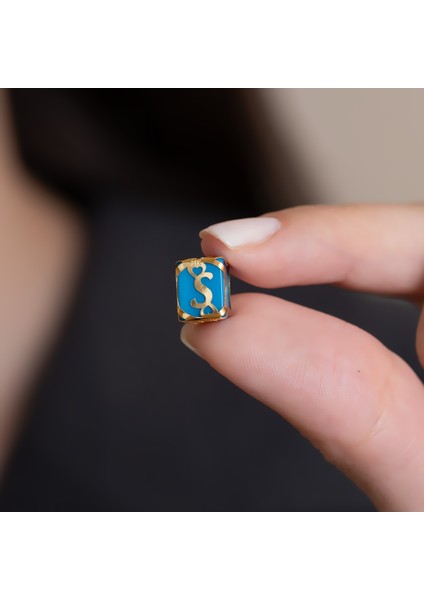 14 Ayar Altın Kafesli Mavi Boncuk S Harf Kolye Ucu