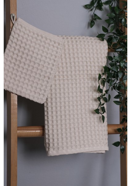 %100 Pamuk Premium Pike Desenli 2’li Set Bej: Havlu 50X100CM El, Yüz Havlusu & 16X22CM Kese fiyatları