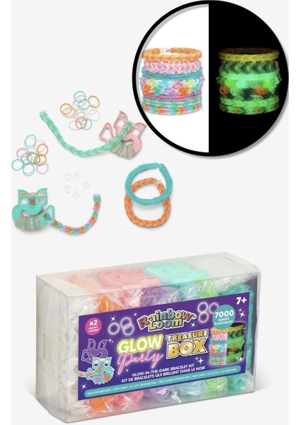 Rainbow Loom - Glow In The Dark Treasure Box, 7000 Parça Karanlıkta Parlayan Bileklik Seti - 2 Happy Loom, 150 Klips fırsatları