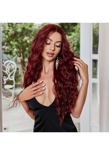 Koyu Kızıl Su Dalgalı Fiber Sentetik Tül Peruk fiyatları