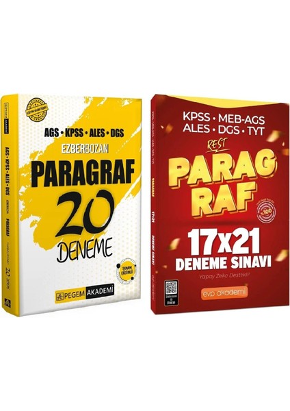 Pegem + Evp 2026 Kpss Meb-Ags Ales Dgs Paragraf Ezberbozan + Risk 20+21 Deneme 2 Li Set Pegem + Evp Akademi Yayınları