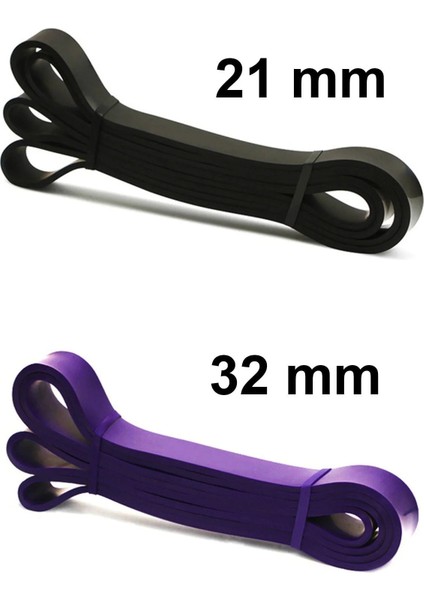 2 Li Resistance Powerband Güç Bandı Seti Direnç Lastiği Squat Aerobik 21 mm + 32 mm Siyah-Mor modelleri