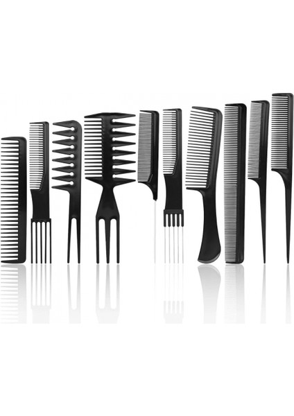 10 Parça Profesyonel Kuaför Tarak Seti - Saç Kesim, Ayırma, Şekillendirme ve Fön Tarağı