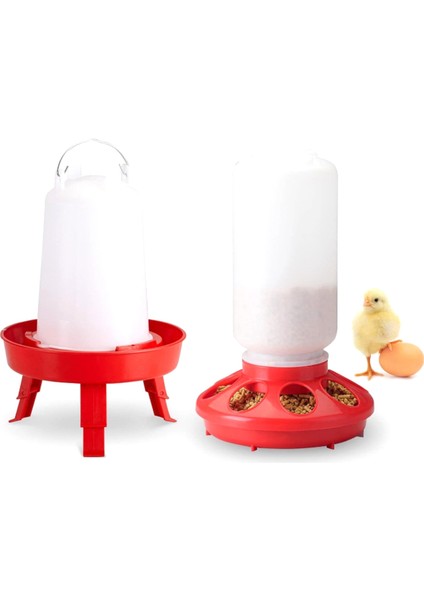 Üst Dolduran Civciv Besleyici ve Waterer Kit, Civciv Besleyici ve Waterer 3 Tems ile Civcivler Için Ayarlanabilir Bacaklar Kırmızı (Yurt Dışından)
