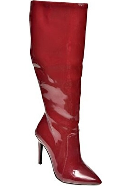 N372530108 Bordo Rugan Ince Topuklu Sivri Burun Kadın Çizme