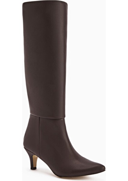 Milika Kahve Sivri Burunlu Kısa Topuklu Çekme Çizme