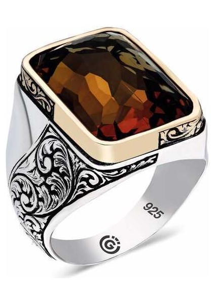 ​Gümüş Zultanit Taşlı Köşeli Erkek Yüzük