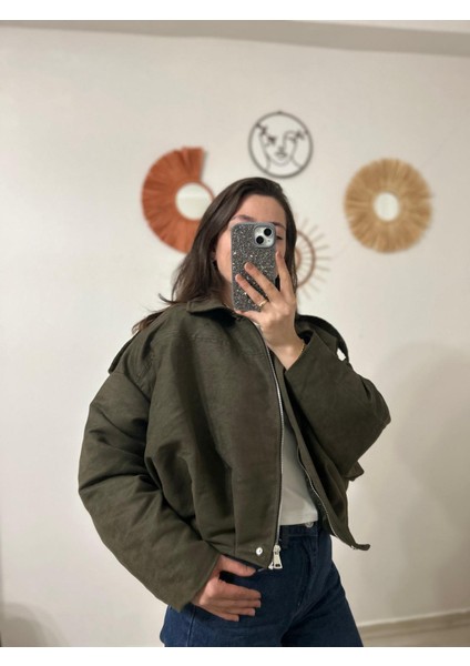 Haki Yeşil Süet Bomber Ceket fırsatları