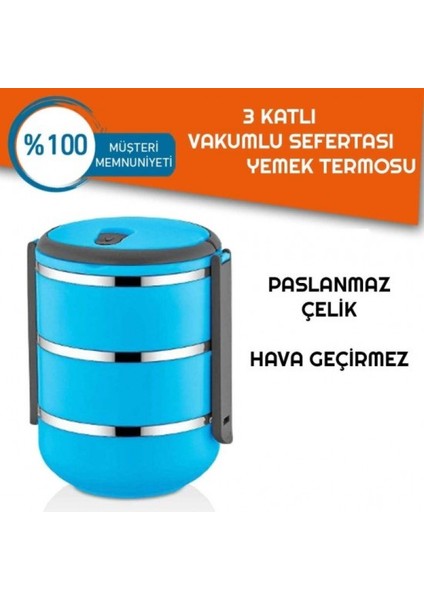 Sefer Tası Yemek Termosu Saklama Kabı Termosu 3lü - Mavi