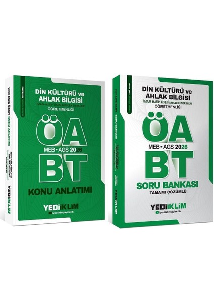 Yediiklim 2026 Öabt Meb-Ags Din Kültürü ve Ahlak Bilgisi Öğretmenliği Konu Anlatımı + Soru Bankası 2 Li Set Yediiklim Yayınları