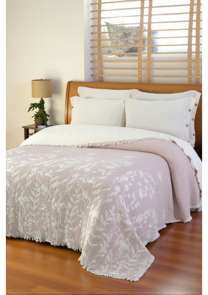 Lüks Multi Muslin %100 Pamuk Çift Kişillik Yatak Örtüsü 230X250 cm Battal Boy 2 Yastıklı