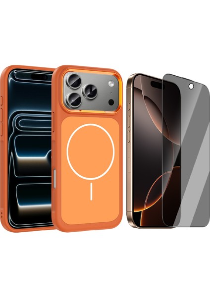 iPhone 17 Pro Max Kılıf M-Safe Şarj Özellikli Metal Kamera Çerçeveli Zore Sanremo Silikon Kapak + Hayalet Ekran Koruyucu