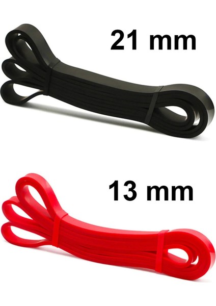 2 Li Resistance Powerband Güç Bandı Seti Direnç Lastiği Squat Aerobik 13 mm + 21 mm Kırmızı-Siyah