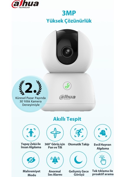 Hero B1 Akıllı Kamera - 360 Akıllı Ev Kamerası 2k 2048P Yapay Zeka Destekli (Dahua Türkiye Garantili)