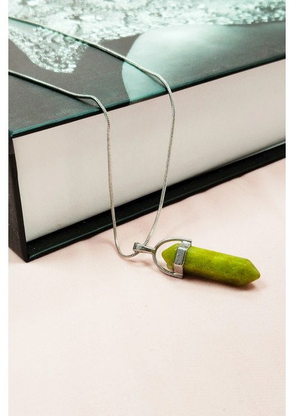 Moldavit Doğal Taşı Zincirli El Yapımı Tasarımlı Kolye Uç: 3,5 cm Zincir: 20 cm Kutulu fırsatları