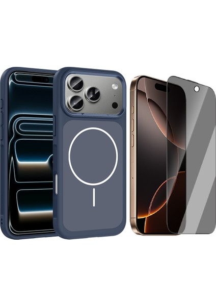 iPhone 17 Pro Max Kılıf M-Safe Şarj Özellikli Metal Kamera Çerçeveli Zore Sanremo Silikon Kapak + Hayalet Ekran Koruyucu