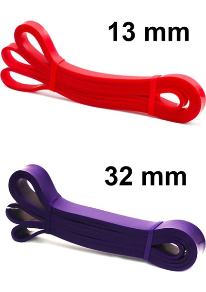 2 Li Resistance Powerband Güç Bandı Seti Direnç Lastiği Squat Aerobik 13 mm + 32 mm Kırmızı-Mor indirimleri