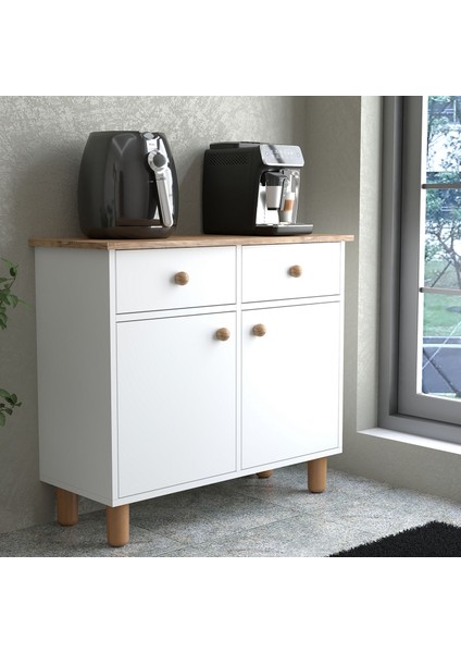 Ares Kahve Köşesi Mat Beyaz Çok Amaçlı Dolap