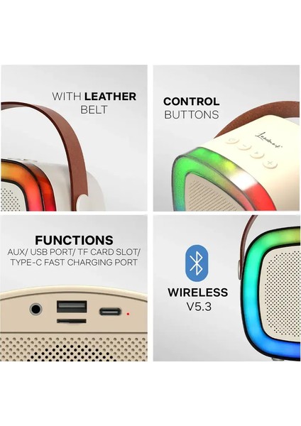 Mikrofonlu Taşınabilir Kareoke Hoparlör Ses Topu 10w Yüksek Ses Kapasitesi Uzun Şarj Süresi
