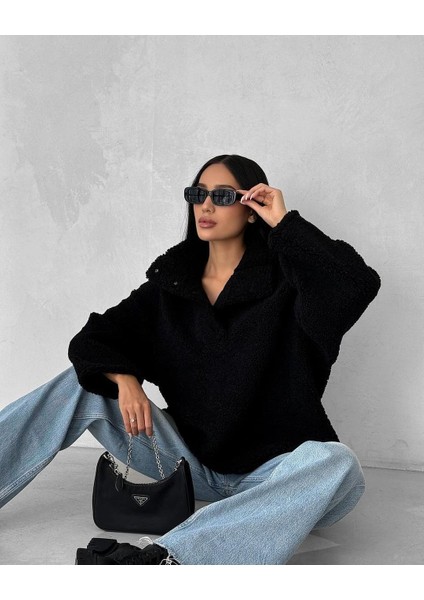 Kuzu Yünü Tembel Atkı Yaka Düz Renk Sweatshirt (Yurt Dışından) fırsatları