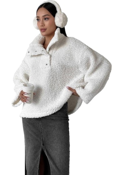 Kuzu Yünü Tembel Atkı Yaka Düz Renk Sweatshirt (Yurt Dışından)