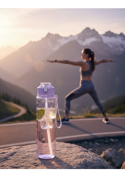 Mor, Şeffaf Pipetli Matara – 900 Ml, Sızdırmaz Kapaklı Suluk