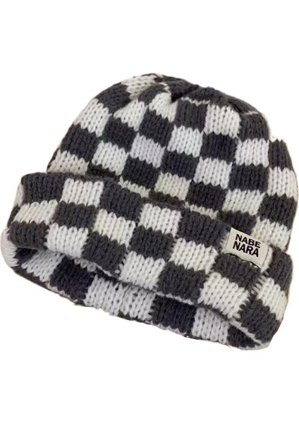 Noel Satranç Tahtası Ekose Örme Yün Şapka (Yurt Dışından)