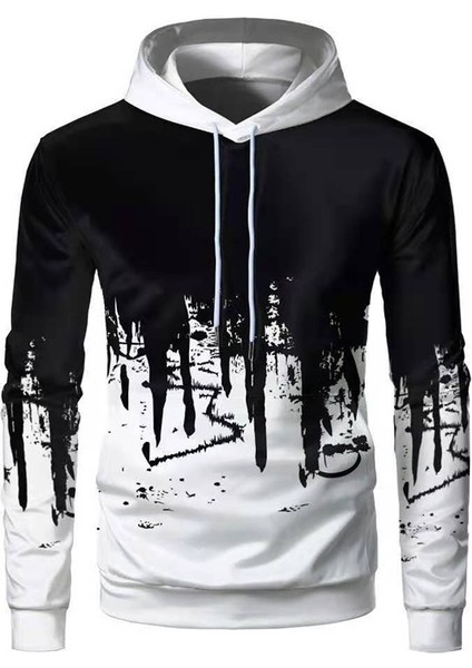 Uzun Kollu Erkek Için Mürekkep Püskürtmeli Kapüşonlu Sweatshirt (Yurt Dışından) fırsatları