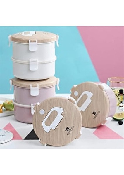 Yuvarlak Ahşap Desen Beslenme Çantası 1600 ml Gıda Sınıfı Güvenli Malzeme Pembe indirimleri