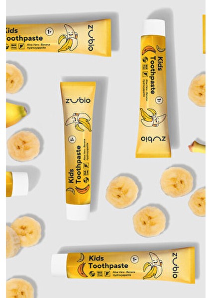 Çocuk Diş Macunu Muz Aromalı Vegan Formül 50 gr Florürsüz ve Doğal İçeriklerle