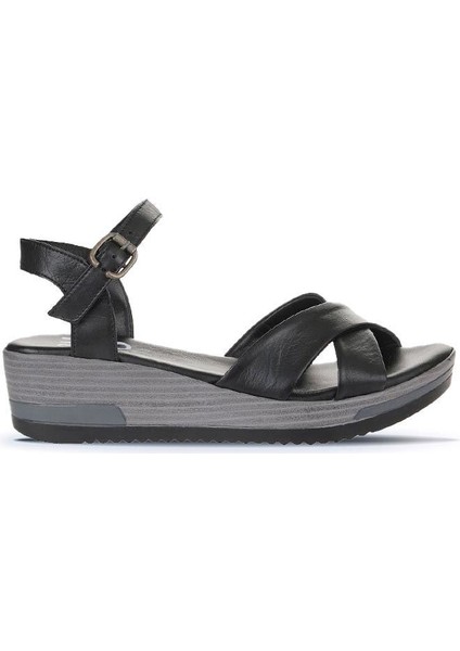 Siyah Deri Kadın Dolgu Topuklu Sandalet 01WL3303 01WL3303 fiyatları