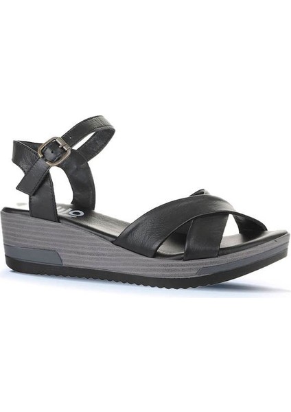 Siyah Deri Kadın Dolgu Topuklu Sandalet 01WL3303 01WL3303 modelleri