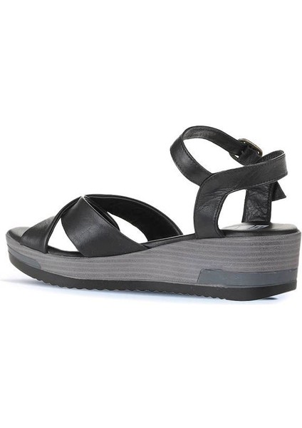 Siyah Deri Kadın Dolgu Topuklu Sandalet 01WL3303 01WL3303 indirimleri