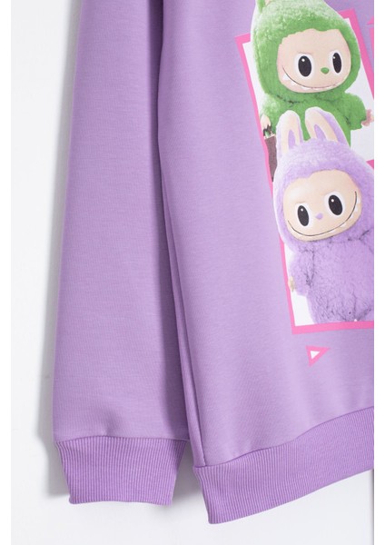 Lila Karakter Baskılı Bisiklet Yaka Kız Eşofman Takımı 23277 modelleri