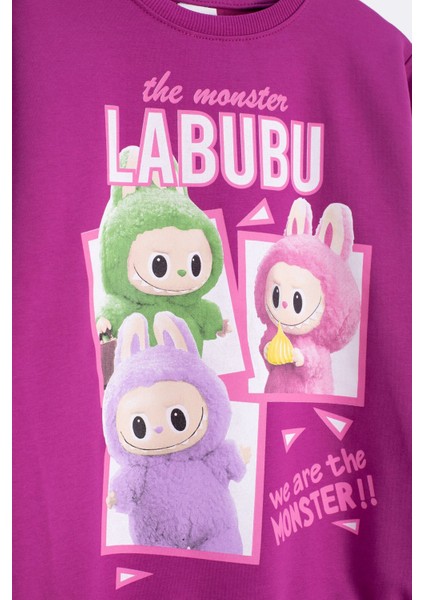 Mor Karakter Baskılı Bisiklet Yaka Kız Eşofman Takımı 23279 fiyatları