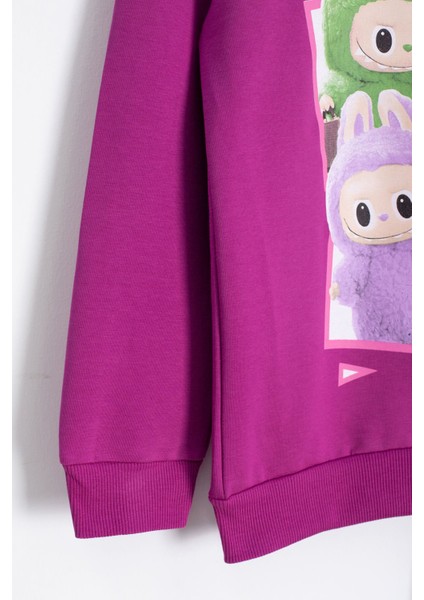 Mor Karakter Baskılı Bisiklet Yaka Kız Eşofman Takımı 23279 modelleri