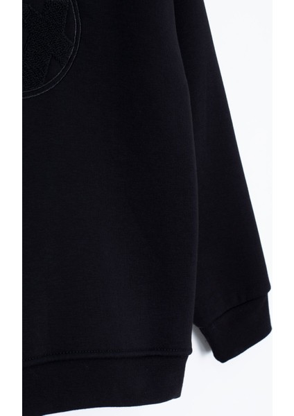 Siyah Yazı Nakışlı Bisiklet Yaka Erkek Çocuk Şardonlu Sweatshirt 23245 modelleri