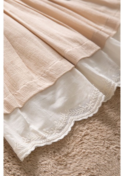 Bej Kız Çocuk Dantel Detaylı Kolu Fırfırlı Elbise 22684 modelleri