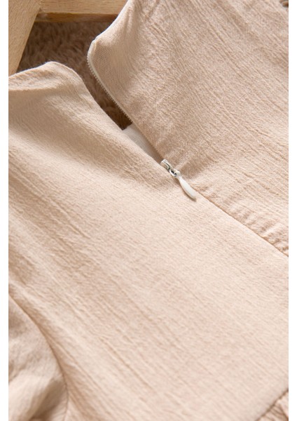 Bej Kız Çocuk Dantel Detaylı Kolu Fırfırlı Elbise 22684 indirimleri