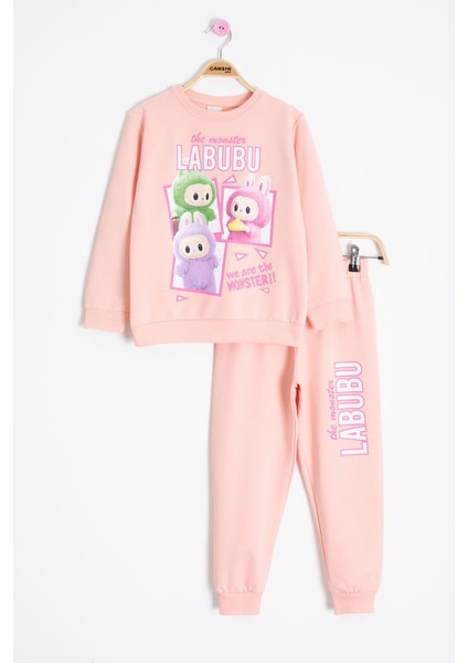 Somon Karakter Baskılı Bisiklet Yaka Kız Eşofman Takımı 23278