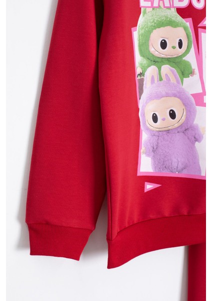 Kırmızı Karakter Baskılı Bisiklet Yaka Kız Eşofman Takımı 23276 modelleri