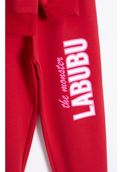 Kırmızı Karakter Baskılı Bisiklet Yaka Kız Eşofman Takımı 23276 fırsatları