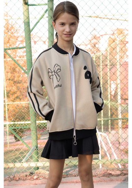 Bej Beautifull Yazılı Kolu Şeritli Kız Çocuk Kolej Hırka 21195 fırsatları