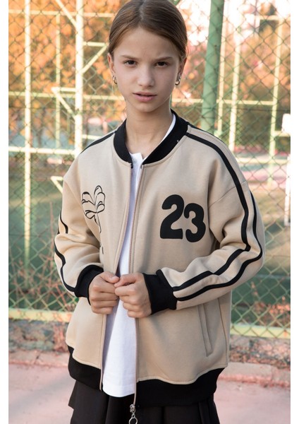 Bej Beautifull Yazılı Kolu Şeritli Kız Çocuk Kolej Hırka 21195 indirimleri