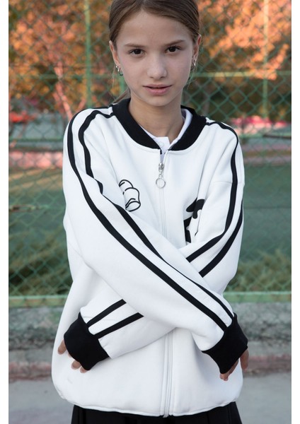 Ekru Beautifull Yazılı Kolu Şeritli Kız Çocuk Kolej Hırka 21192 fiyatları